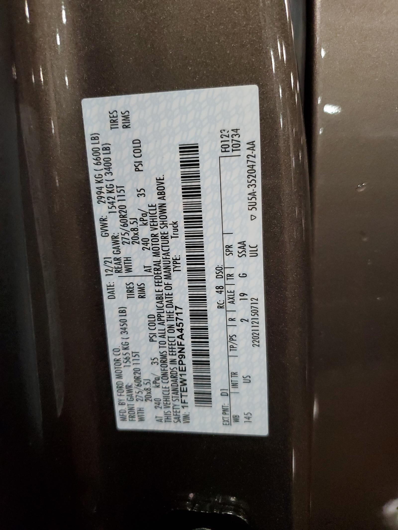 1FTEW1EP9NFA45717 2022 Ford F150 Supercrew