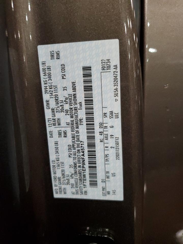 2022 Ford F150 Supercrew VIN: 1FTEW1EP9NFA45717 Lot: 53249854