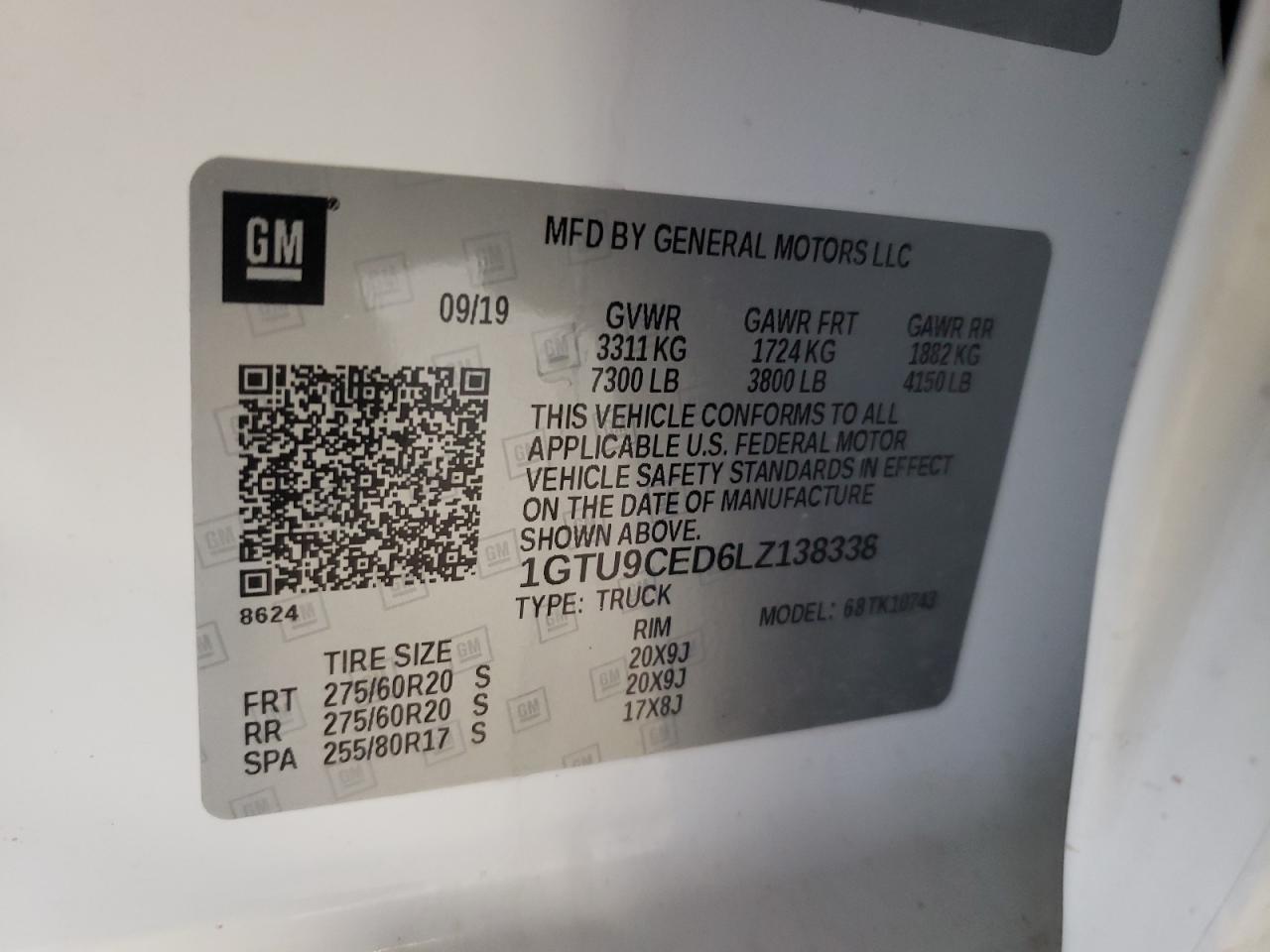 2020 GMC Sierra K1500 Elevation VIN: 1GTU9CED6LZ138338 Lot: 56402794