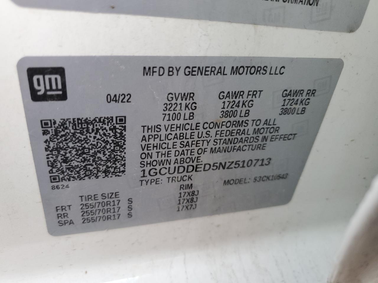 2022 Chevrolet Silverado K1500 Lt VIN: 1GCUDDED5NZ510713 Lot: 54229454