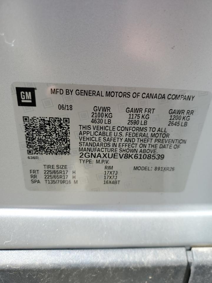 2GNAXUEV8K6108539 2019 Chevrolet Equinox Lt