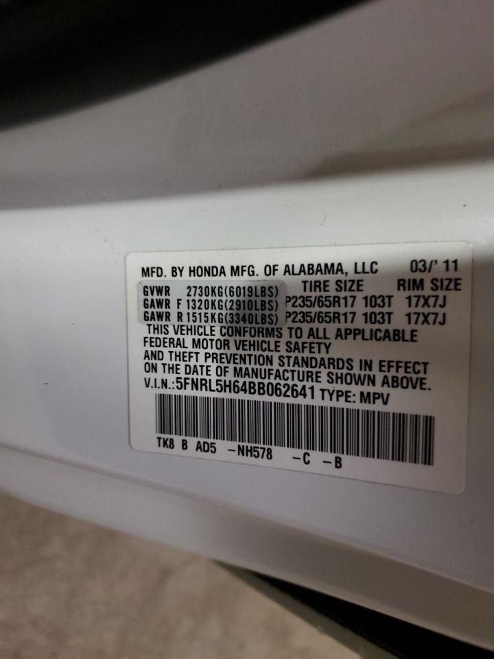 2011 Honda Odyssey Exl VIN: 5FNRL5H64BB062641 Lot: 56571434