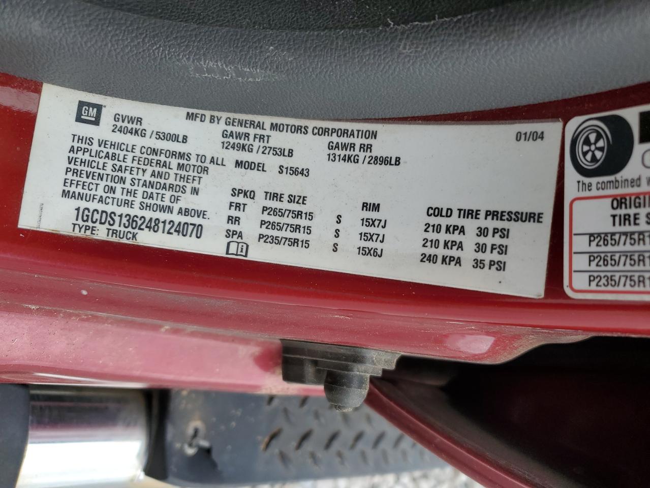 2004 Chevrolet Colorado VIN: 1GCDS136248124070 Lot: 81276374