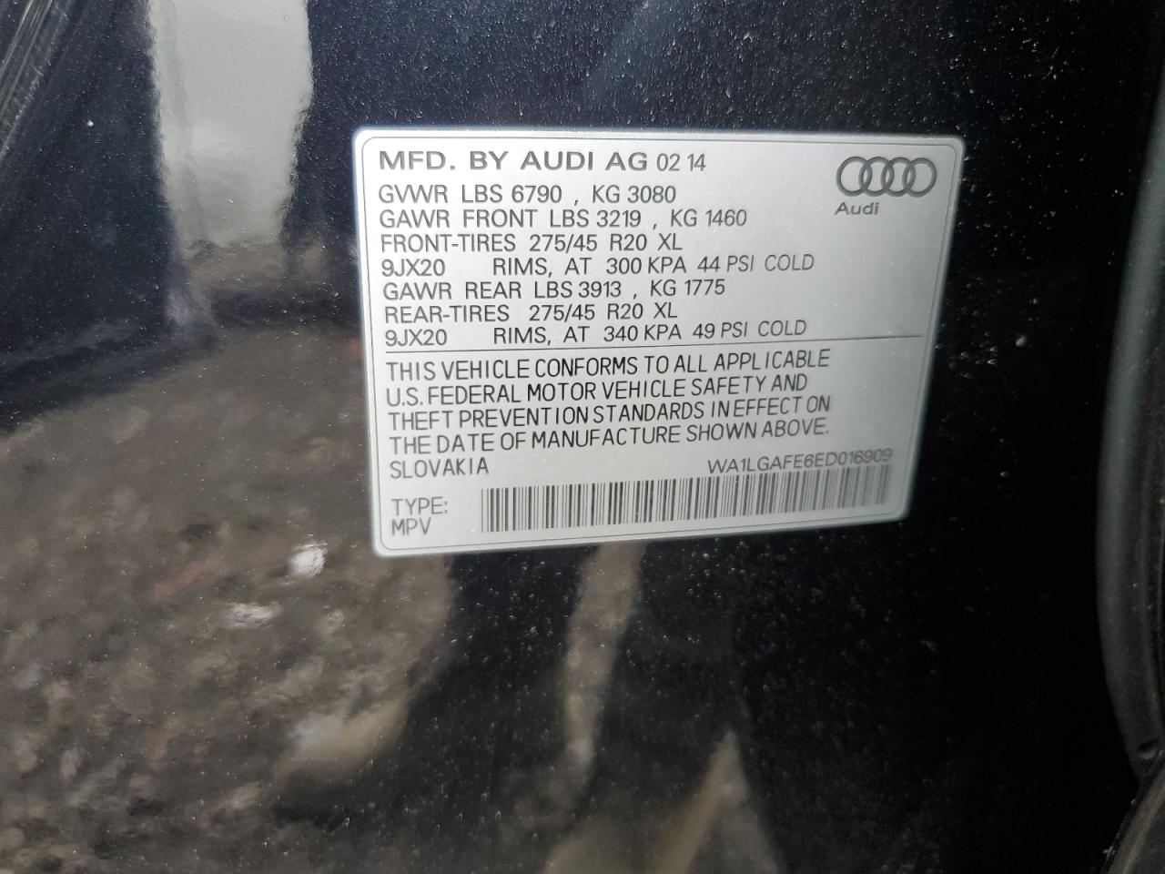 WA1LGAFE6ED016909 2014 Audi Q7 Premium Plus