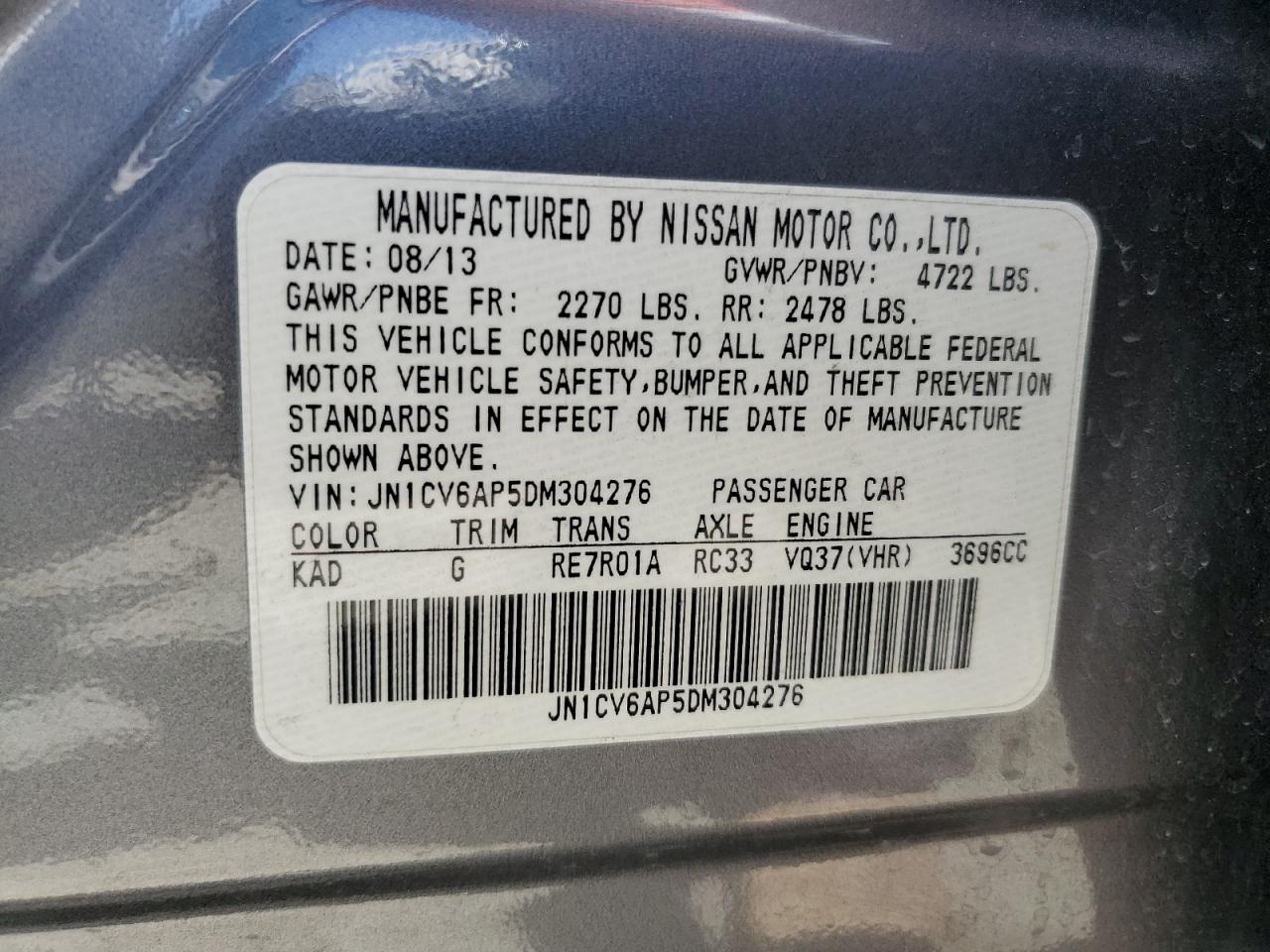 JN1CV6AP5DM304276 2013 Infiniti G37 Base