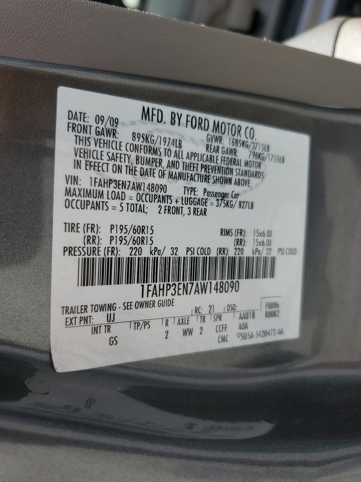 1FAHP3EN7AW148090 2010 Ford Focus S