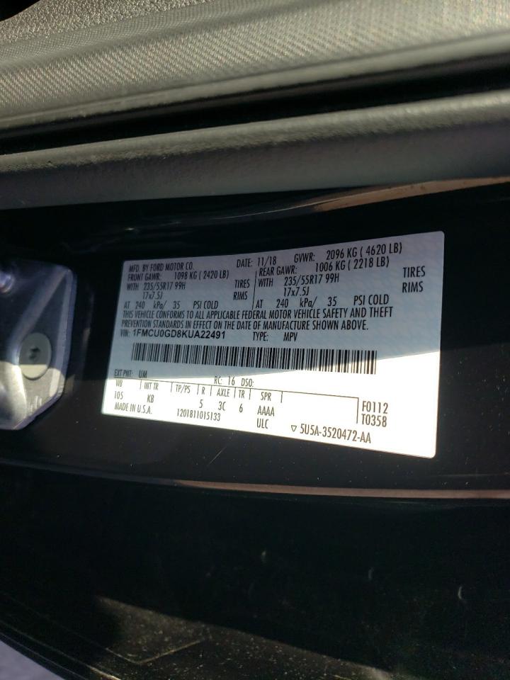 2019 Ford Escape Se VIN: 1FMCU0GD8KUA22491 Lot: 55449794