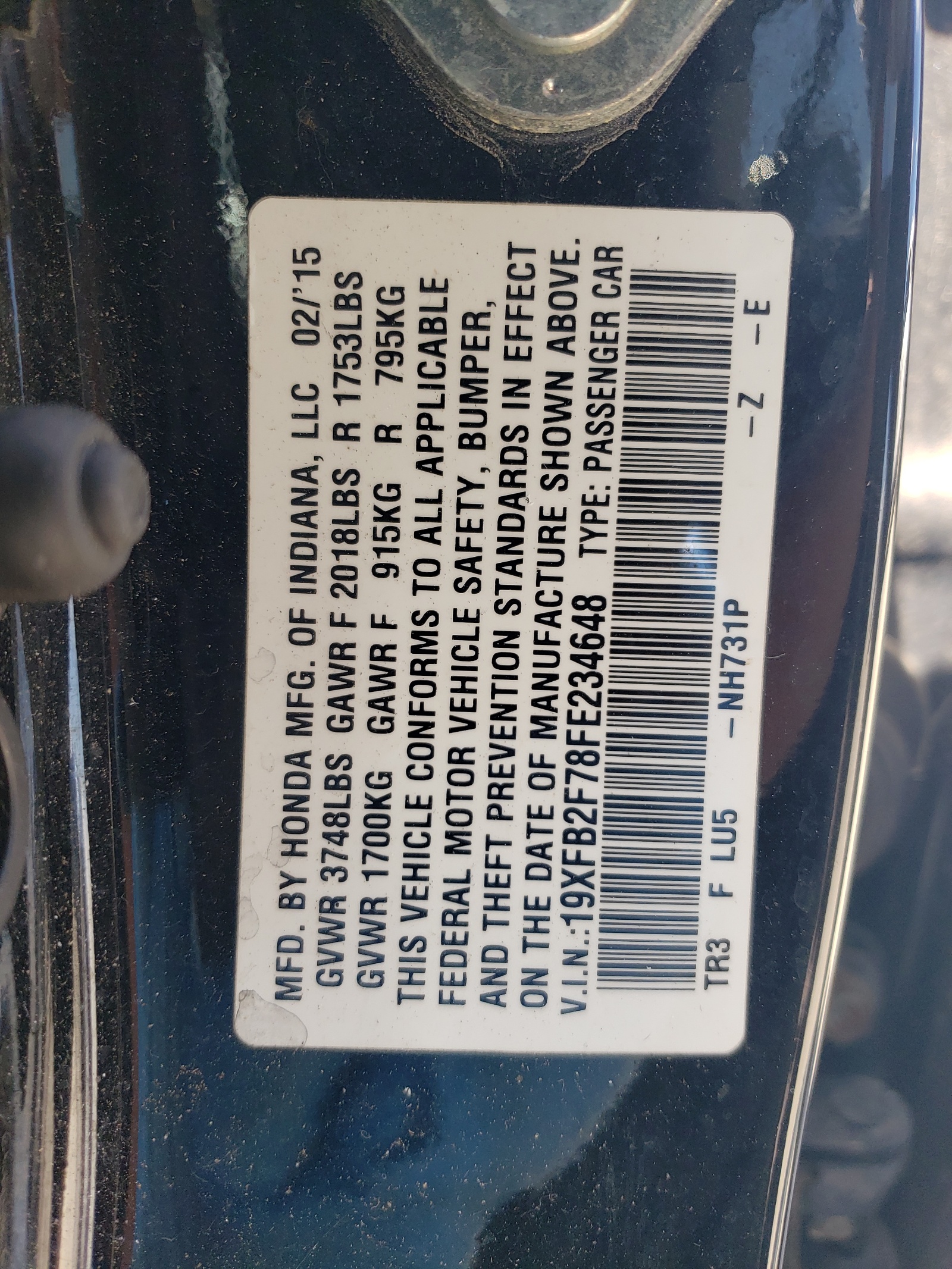 19XFB2F78FE234648 2015 Honda Civic Se 19XFB2F78FE234648 2015 Honda Civic Se