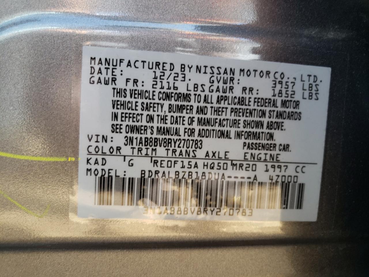 3N1AB8BV8RY270783 2024 Nissan Sentra S