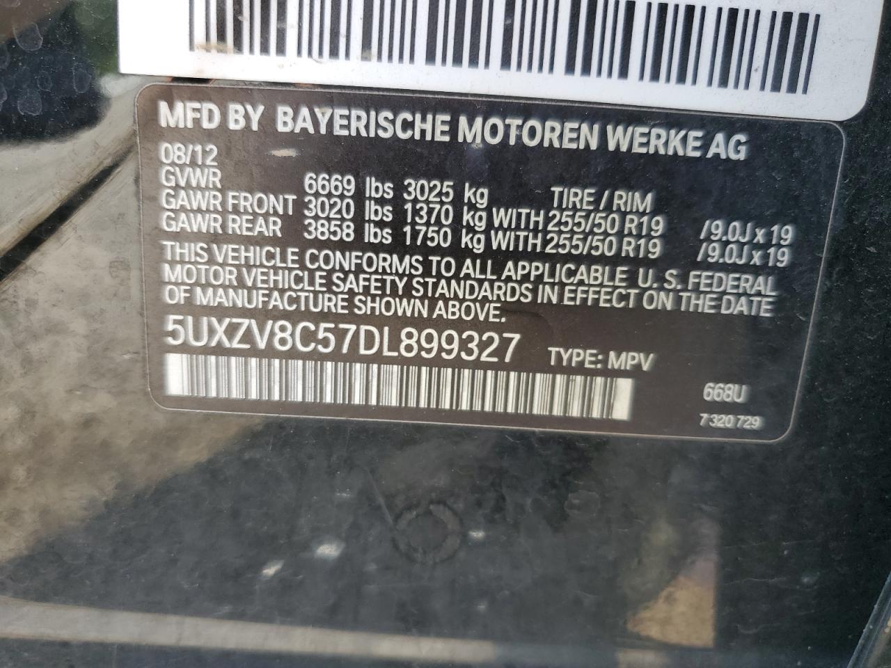 2013 BMW X5 xDrive50I VIN: 5UXZV8C57DL899327 Lot: 54381314