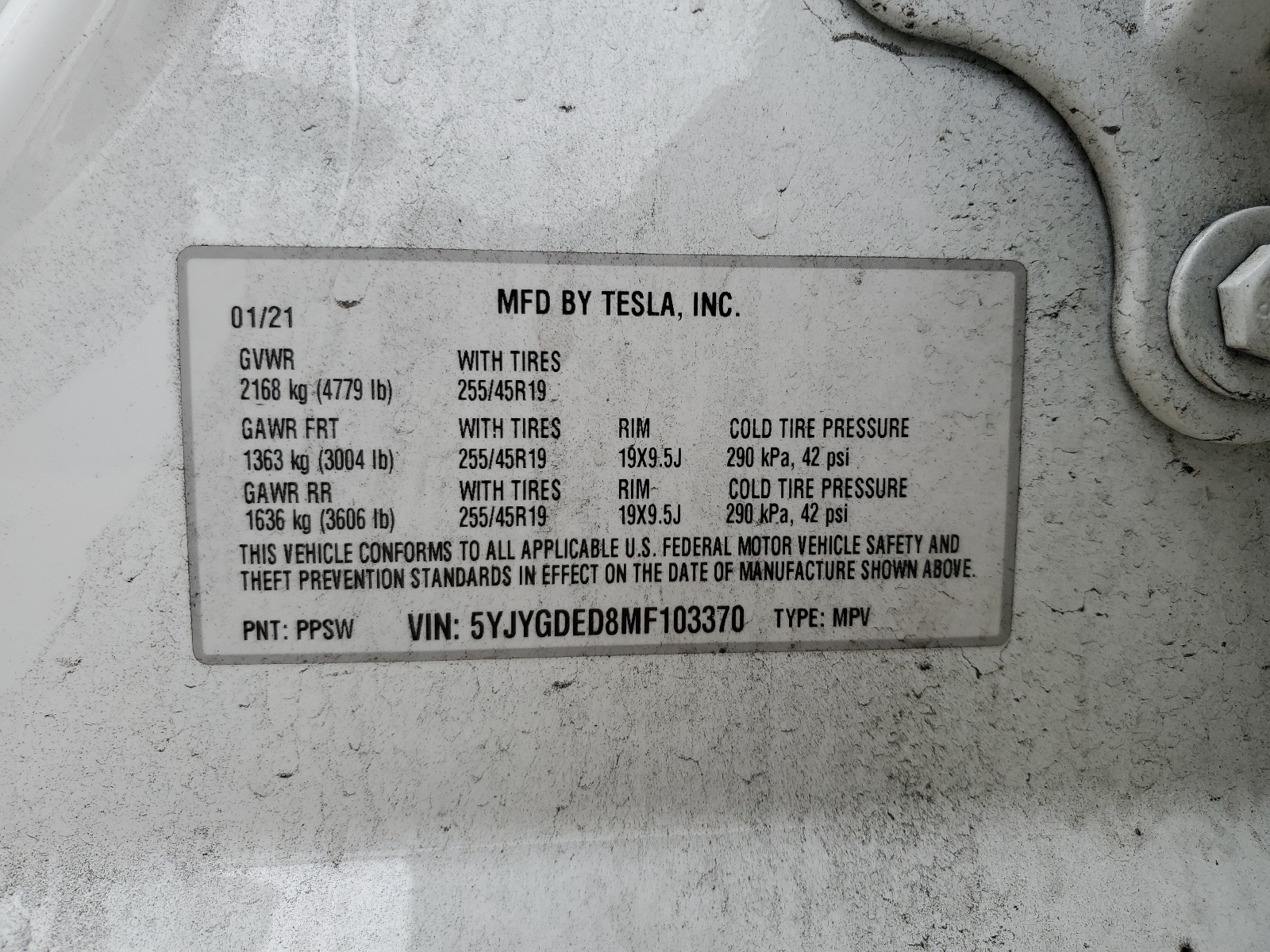 5YJYGDED8MF103370 2021 Tesla Model Y