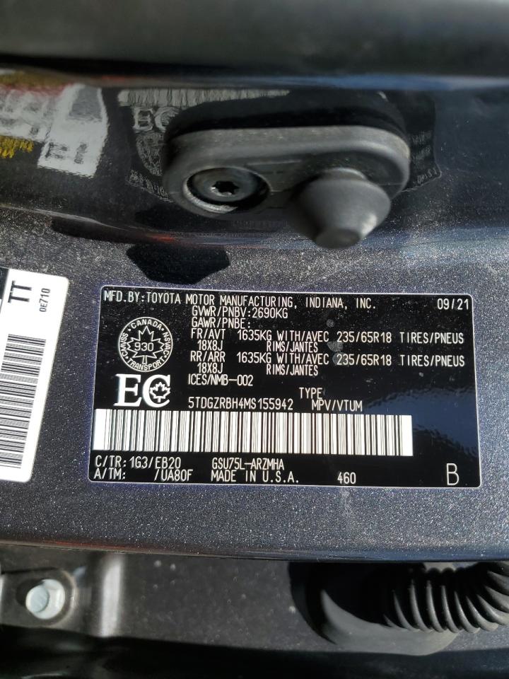 2021 Toyota Highlander Xle VIN: 5TDGZRBH4MS155942 Lot: 54964694