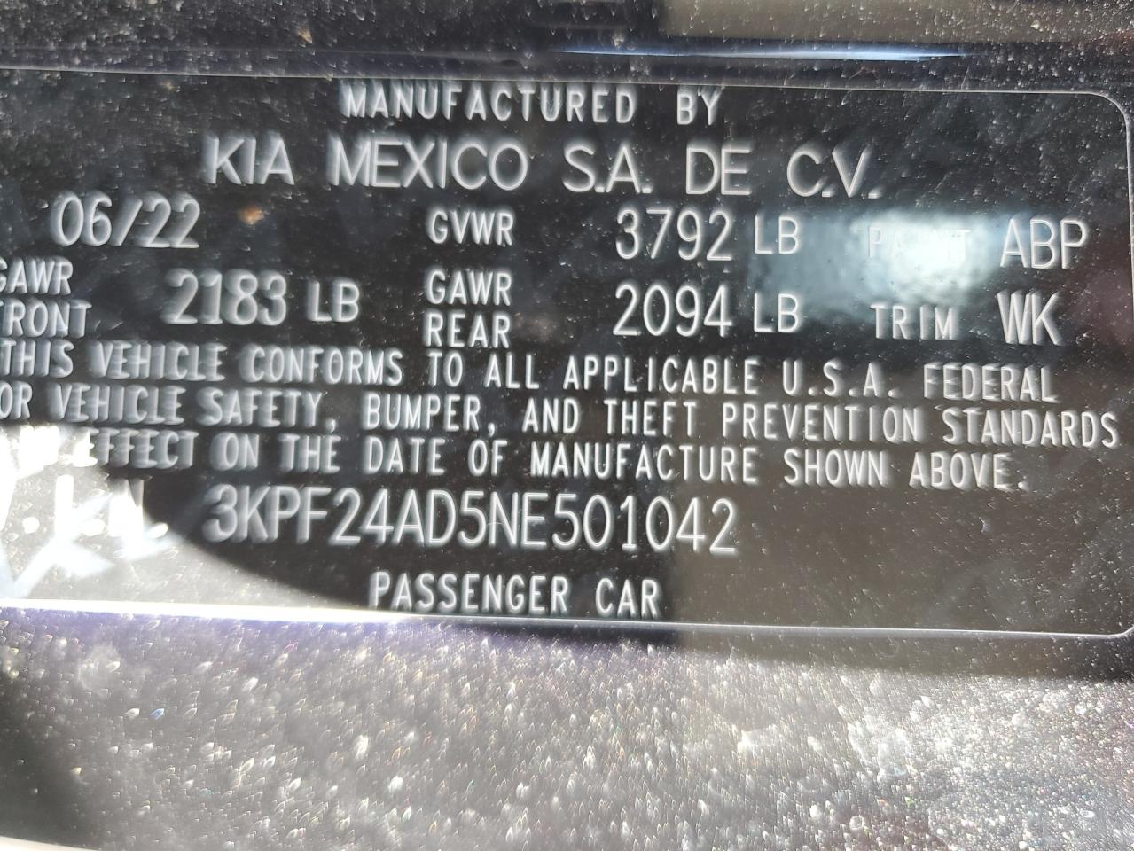 3KPF24AD5NE501042 2022 Kia Forte Fe