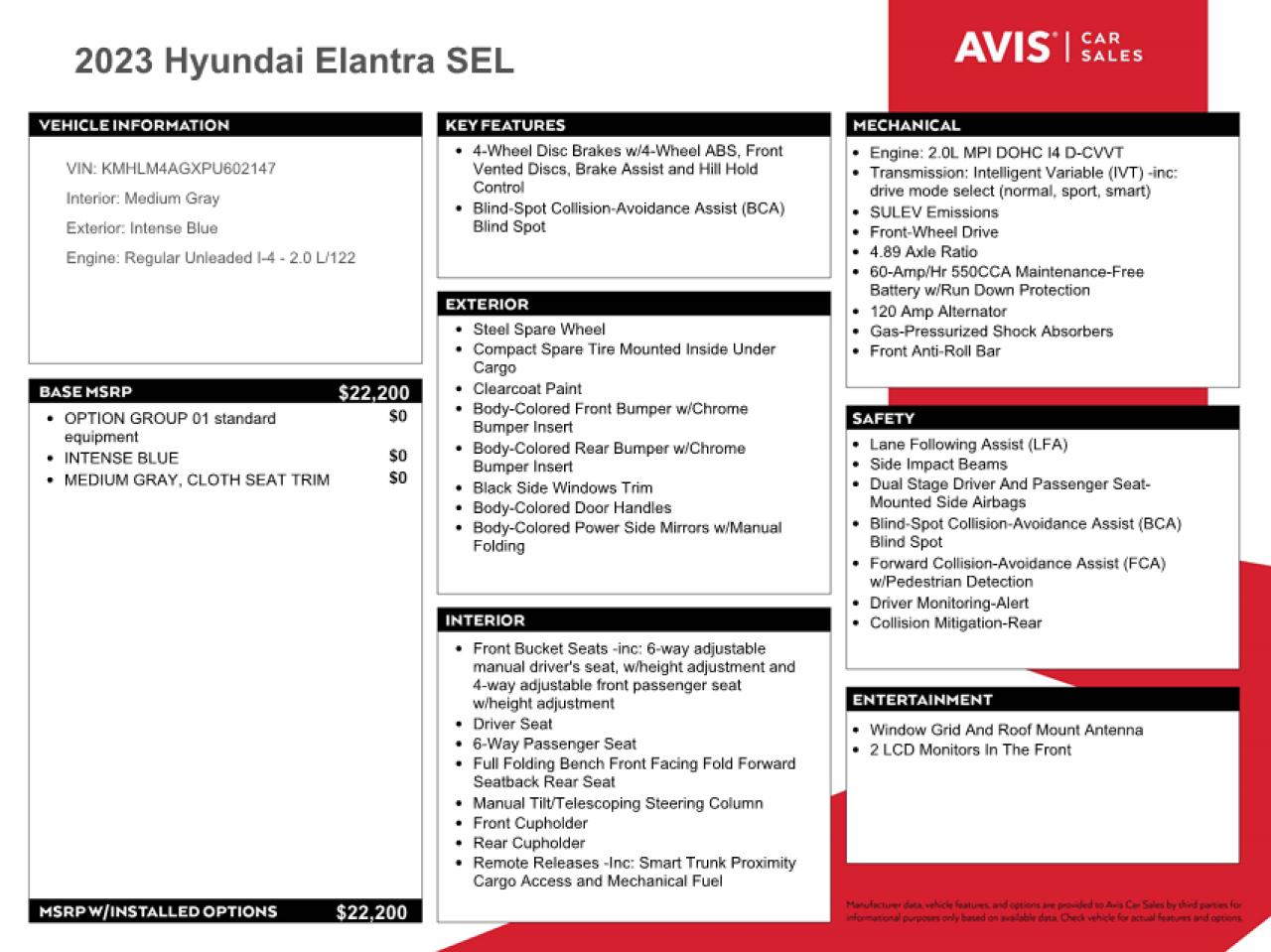 KMHLM4AGXPU602147 2023 Hyundai Elantra Sel