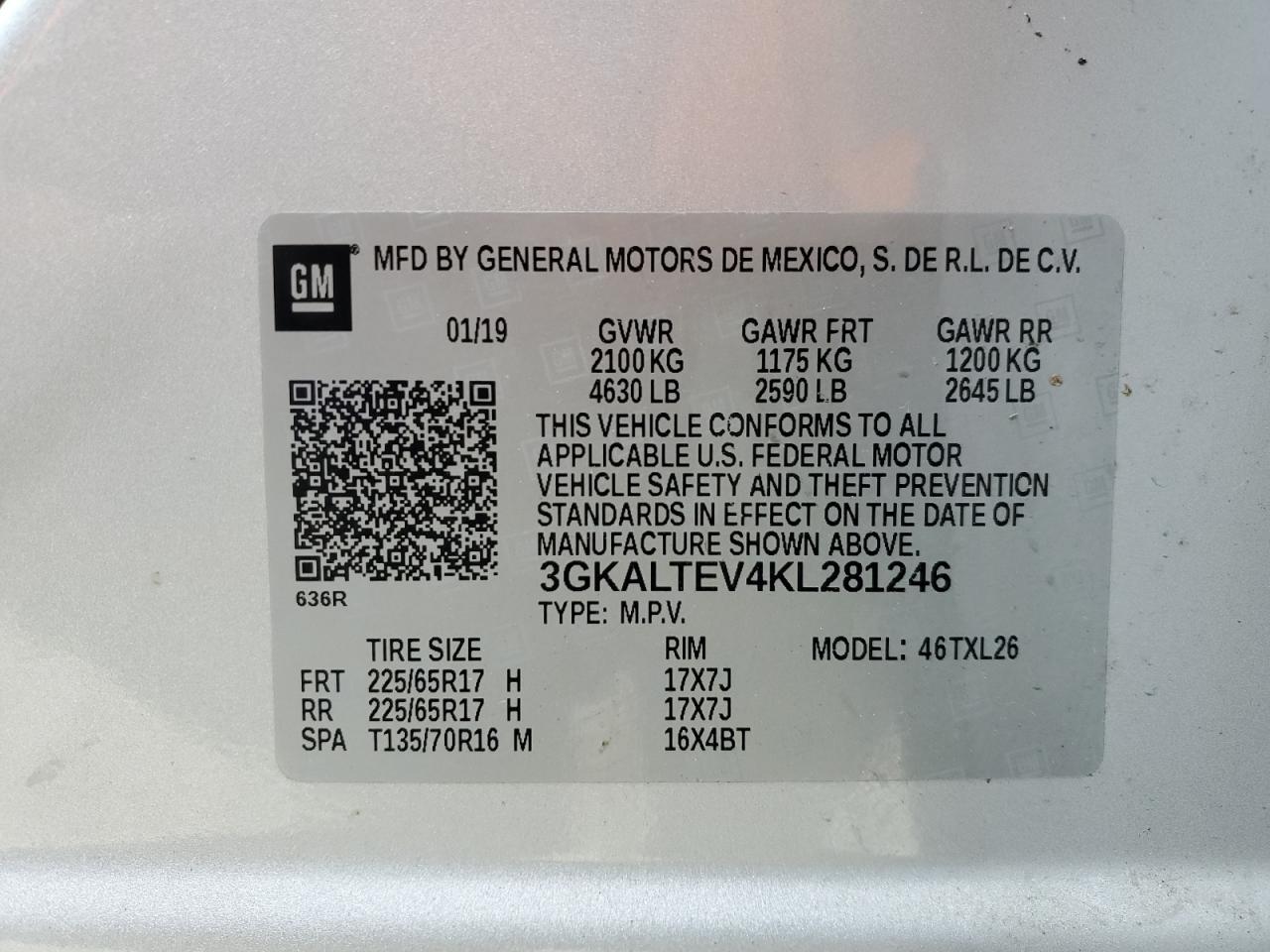 2019 GMC Terrain Sle VIN: 3GKALTEV4KL281246 Lot: 54627134