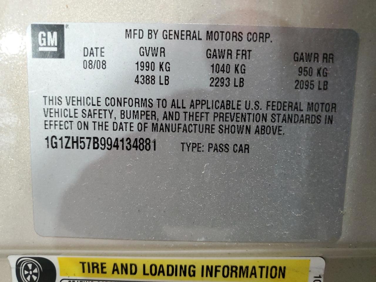 2009 Chevrolet Malibu 1Lt VIN: 1G1ZH57B994134881 Lot: 55873714