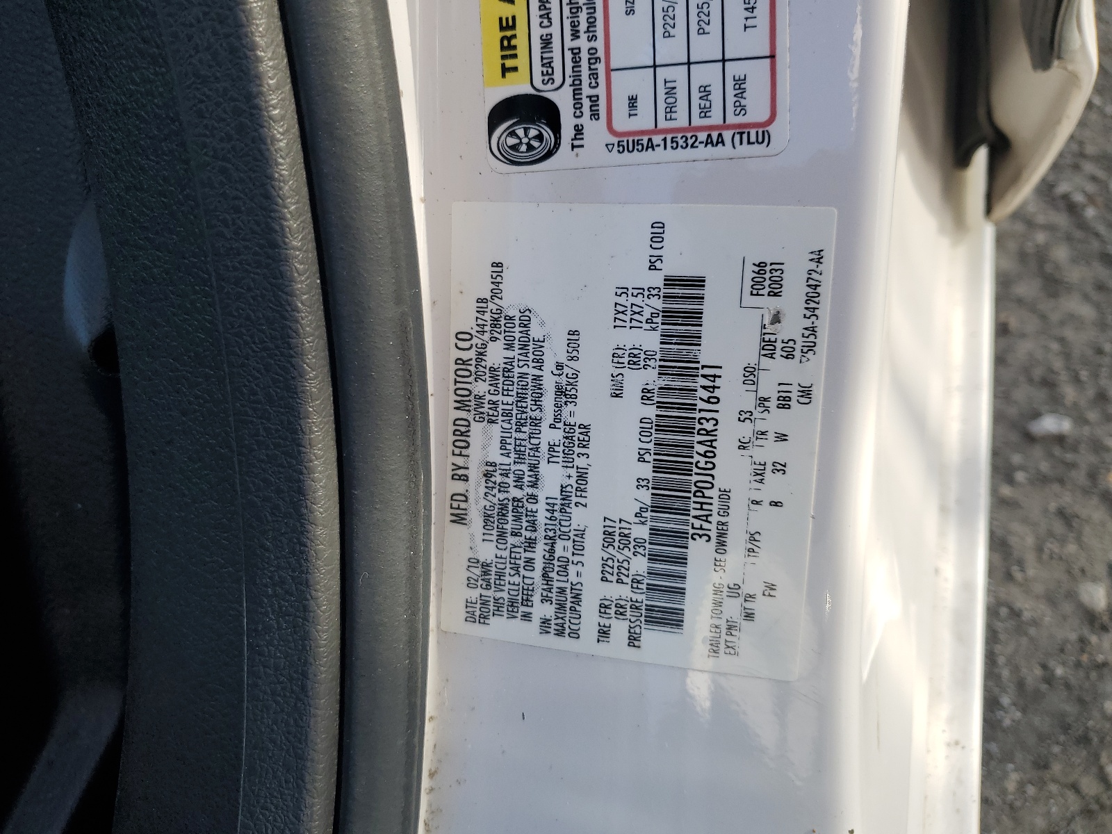 3FAHP0JG6AR316441 2010 Ford Fusion Sel