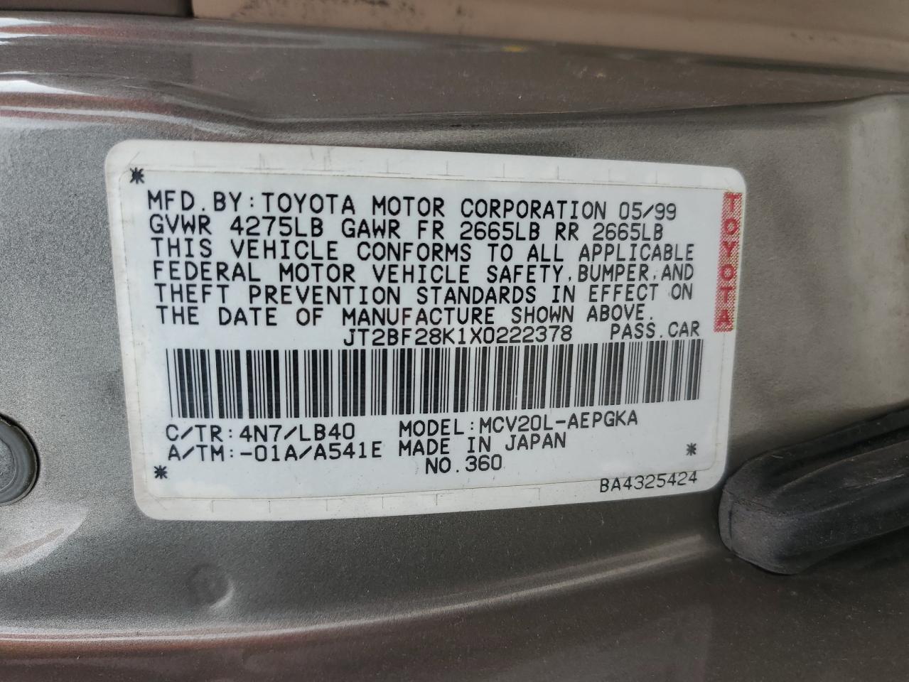 JT2BF28K1X0222378 1999 Toyota Camry Le