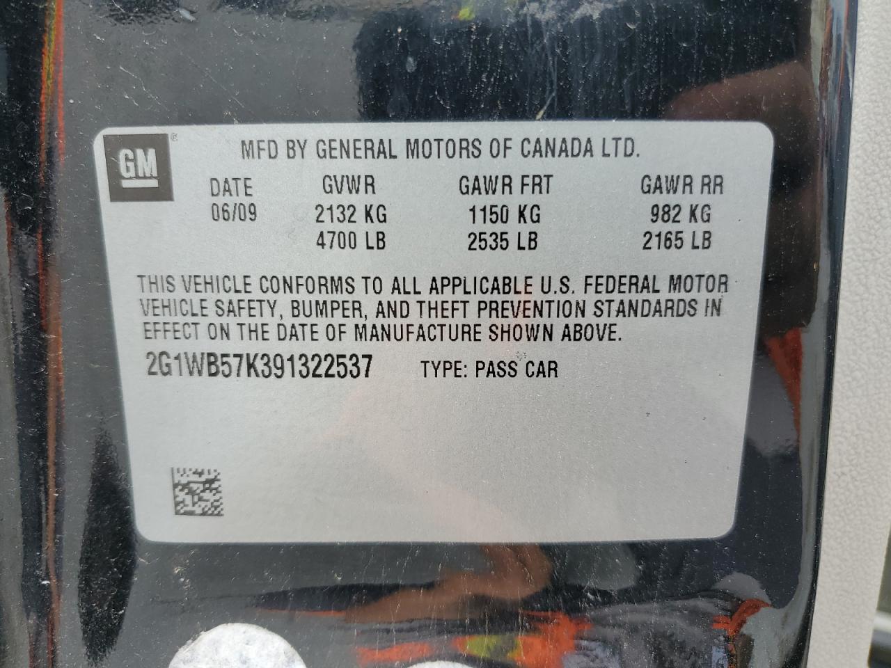 2009 Chevrolet Impala Ls VIN: 2G1WB57K391322537 Lot: 56298984