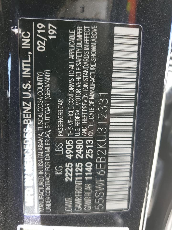 2019 Mercedes-Benz C 43 Amg VIN: 55SWF6EB2KU312331 Lot: 57106994