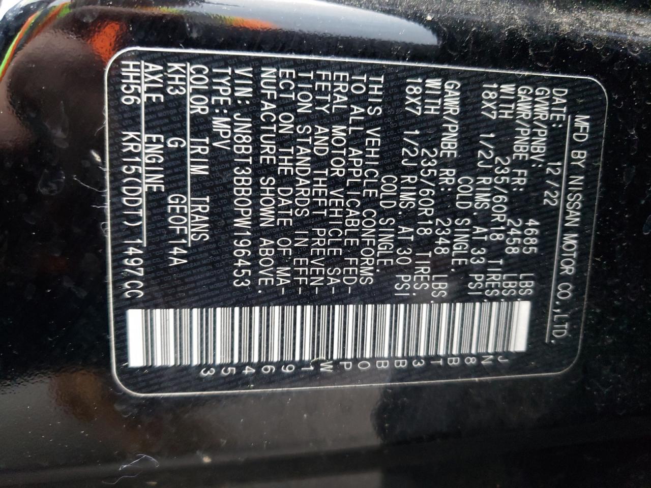 2023 Nissan Rogue Sv VIN: JN8BT3BB0PW196453 Lot: 56955454