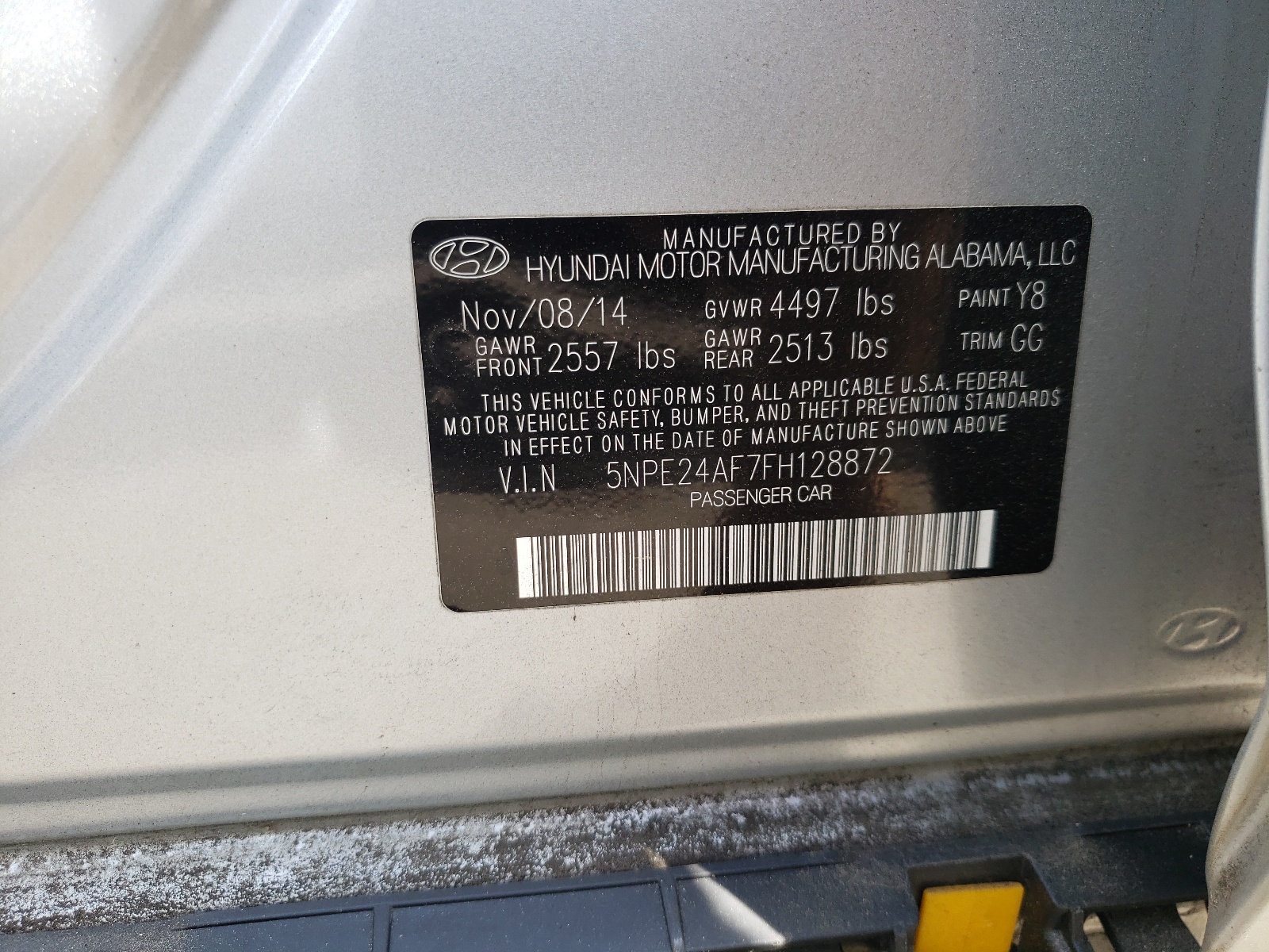 5NPE24AF7FH128872 2015 Hyundai Sonata Se