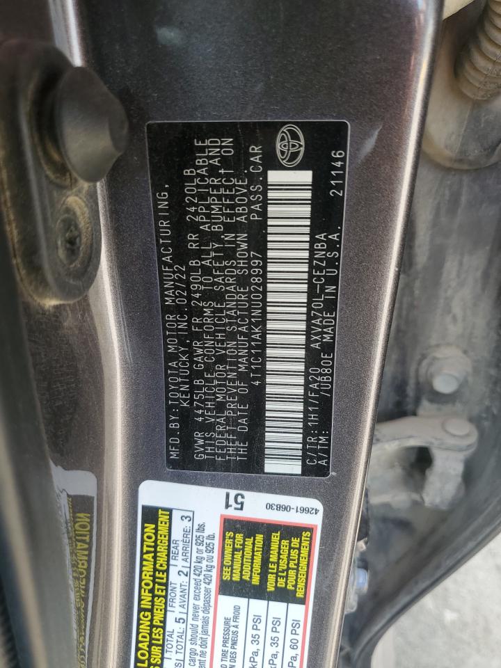 4T1C11AK1NU028997 2022 Toyota Camry Le