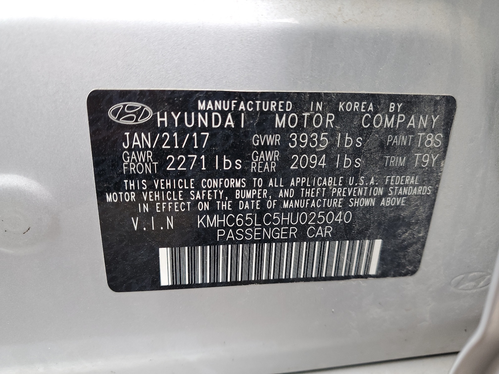 KMHC65LC5HU025040 2017 Hyundai Ioniq Blue