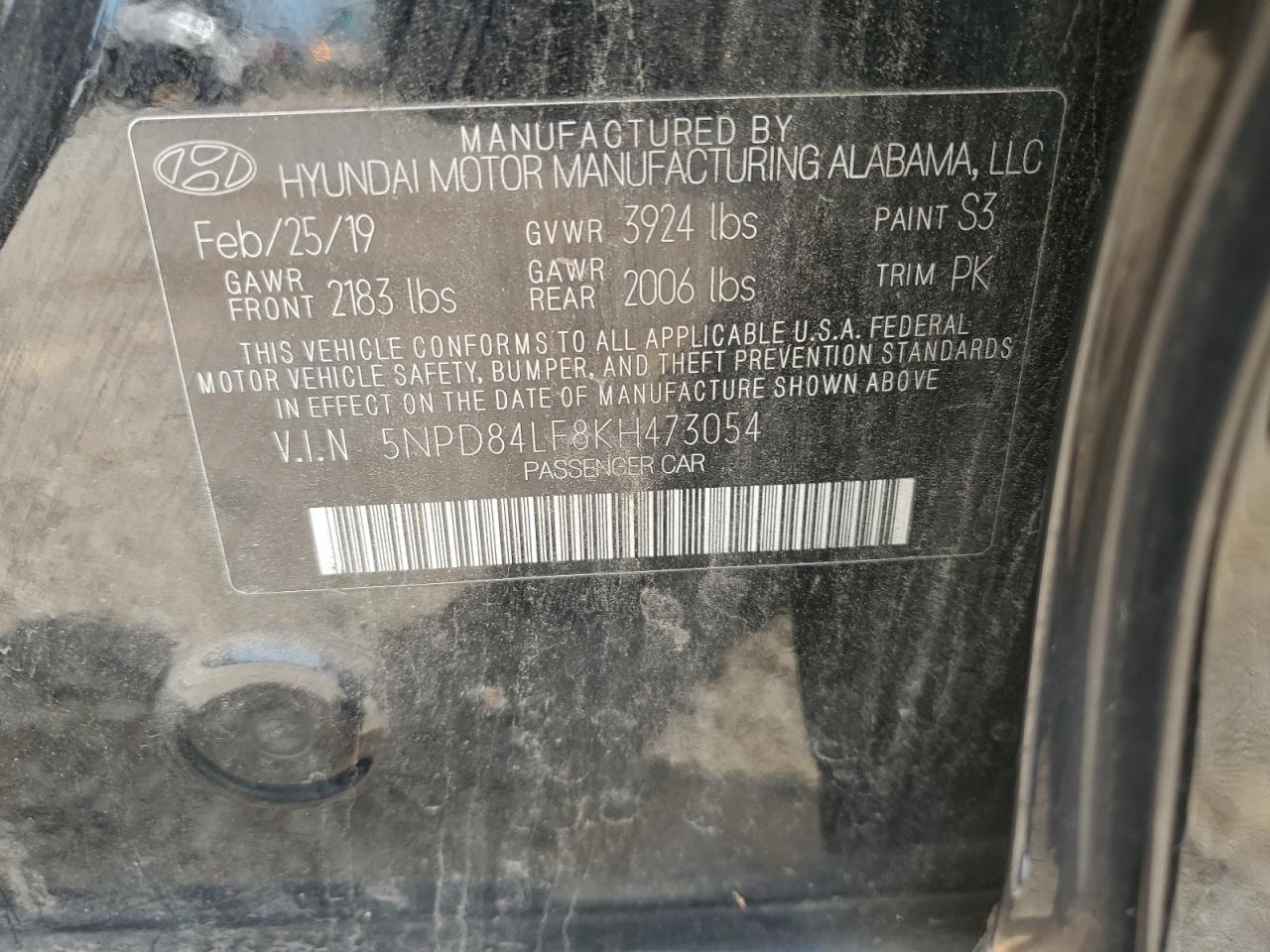 2019 Hyundai Elantra Sel VIN: 5NPD84LF8KH473054 Lot: 55891174