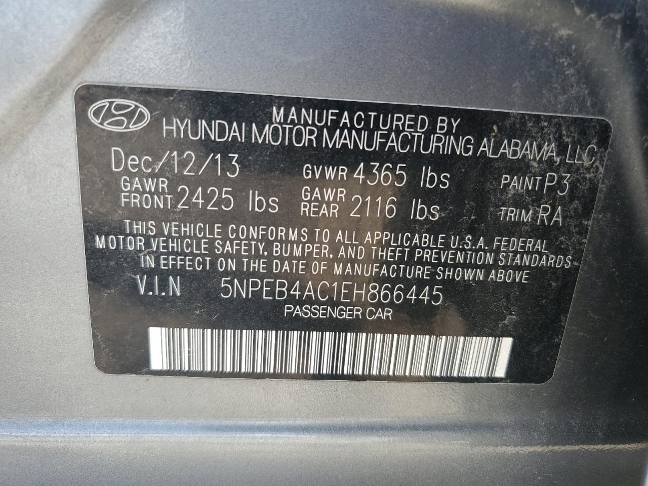 5NPEB4AC1EH866445 2014 Hyundai Sonata Gls