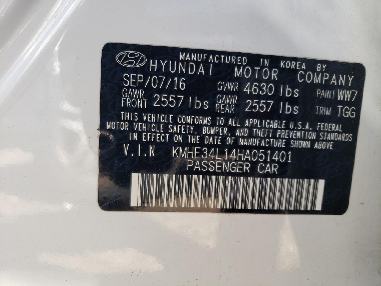 2017 Hyundai Sonata Hybrid VIN: KMHE34L14HA051401 Lot: 56592814