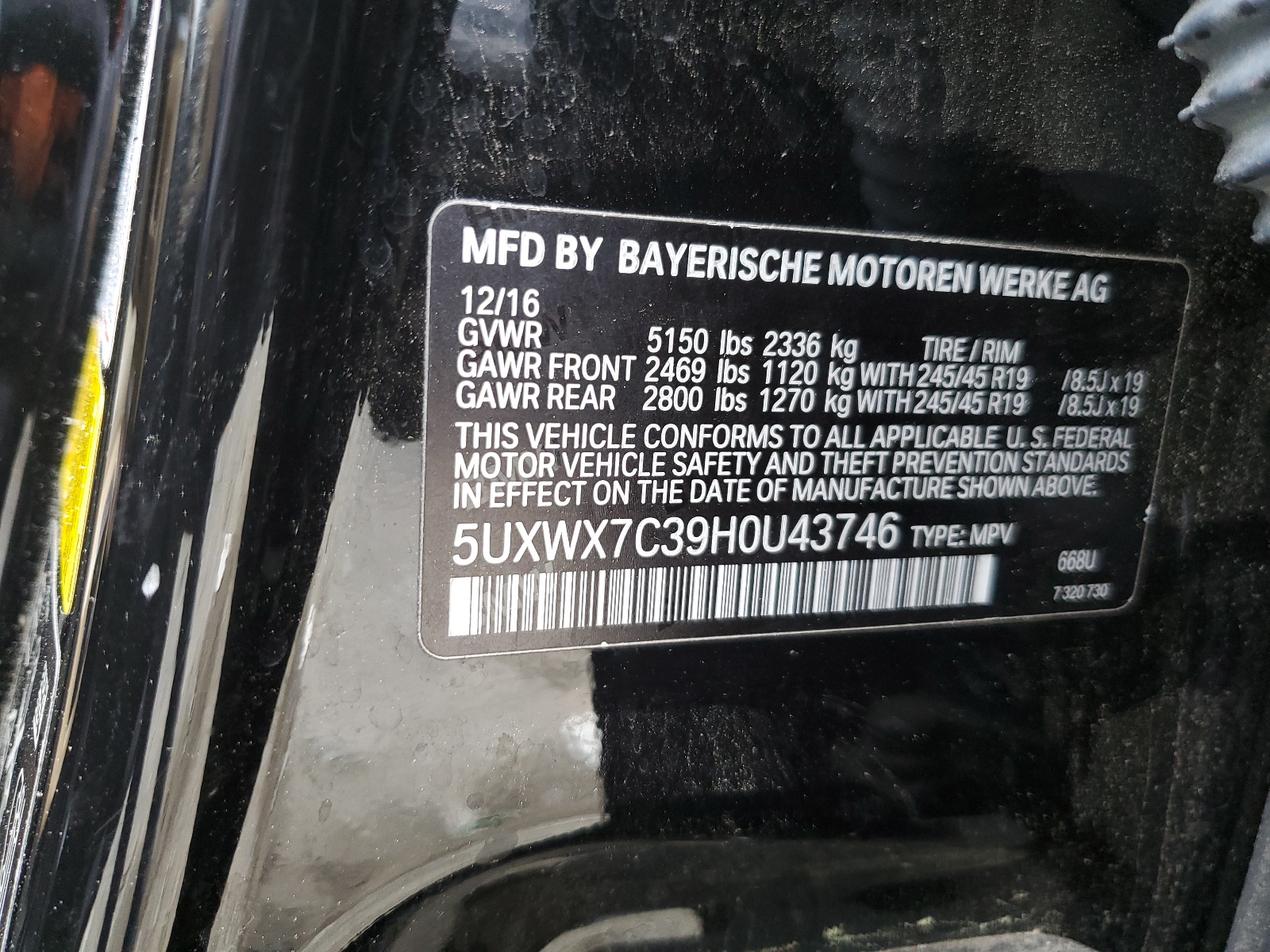 5UXWX7C39H0U43746 2017 BMW X3 xDrive35I