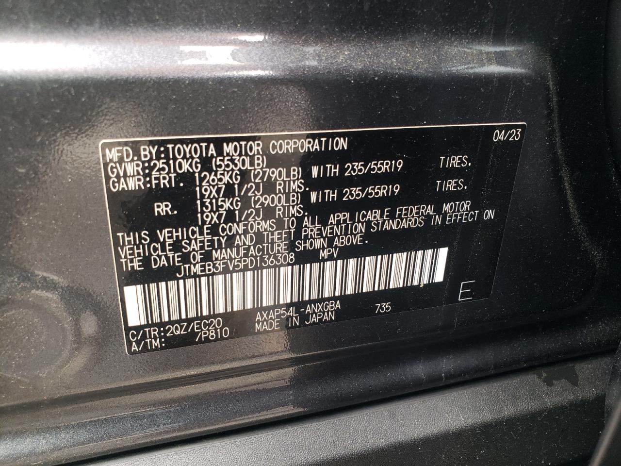 2023 Toyota Rav4 Prime Xse VIN: JTMEB3FV5PD136308 Lot: 56908704
