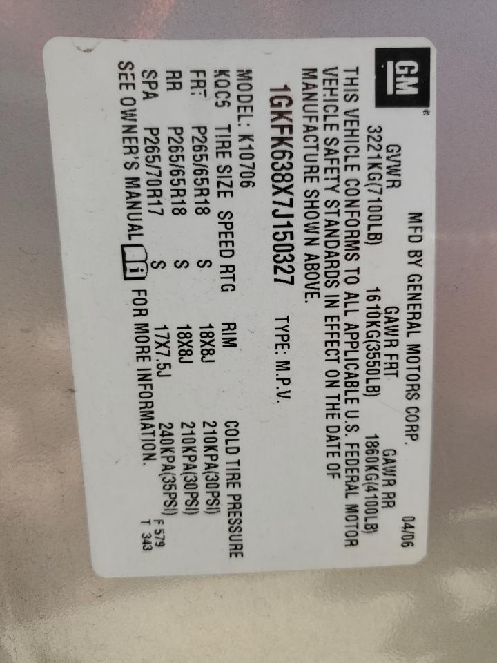 1GKFK638X7J150327 2007 GMC Yukon Denali