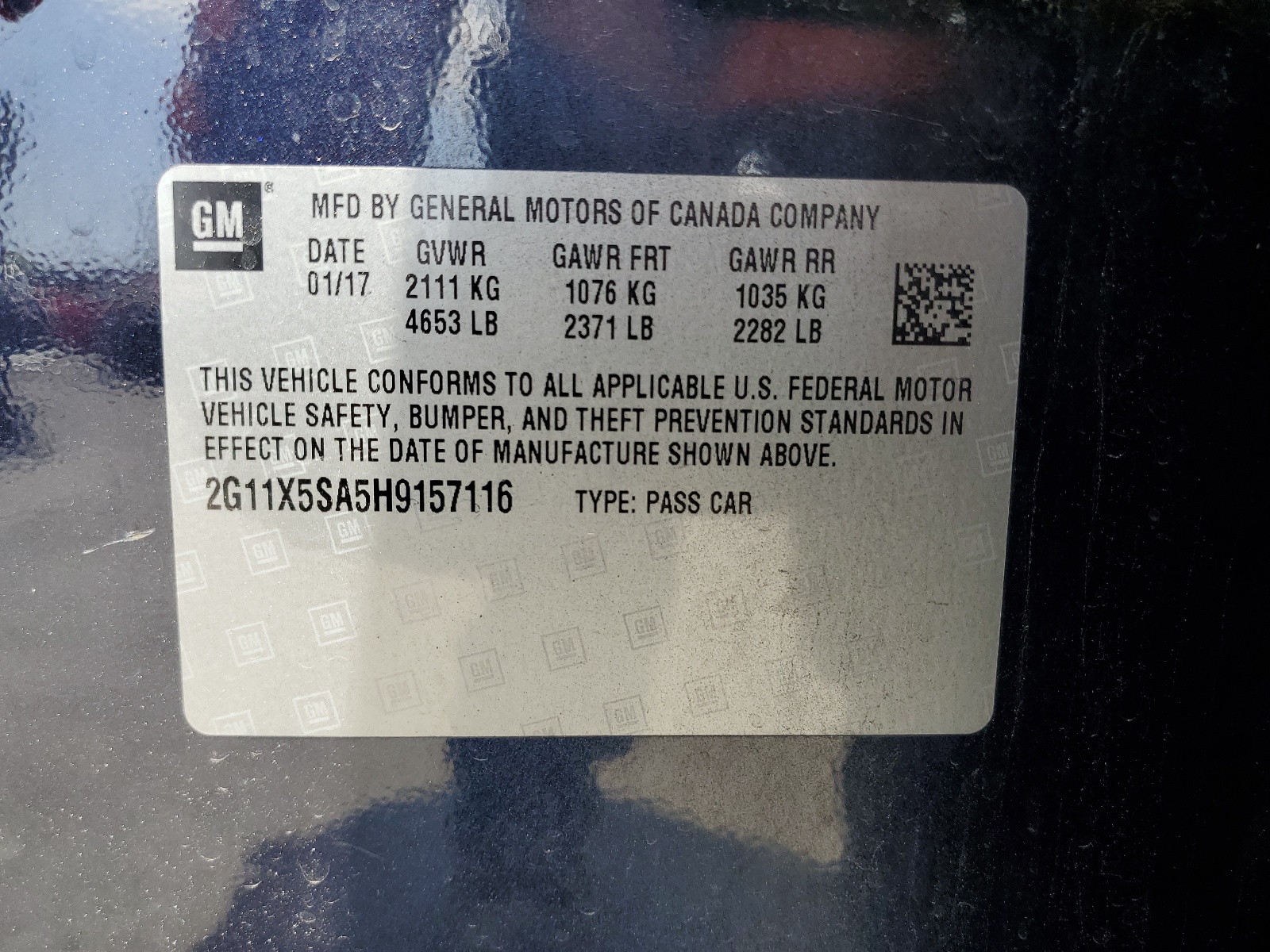 2G11X5SA5H9157116 2017 Chevrolet Impala Ls