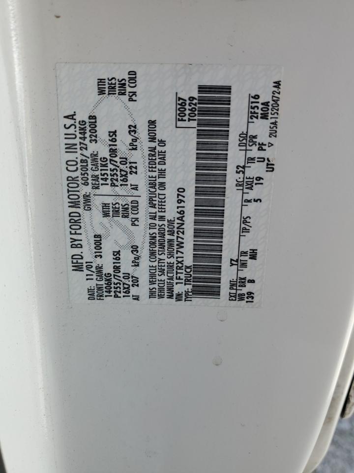 2002 Ford F150 VIN: 1FTRX17W72NA61970 Lot: 53682944