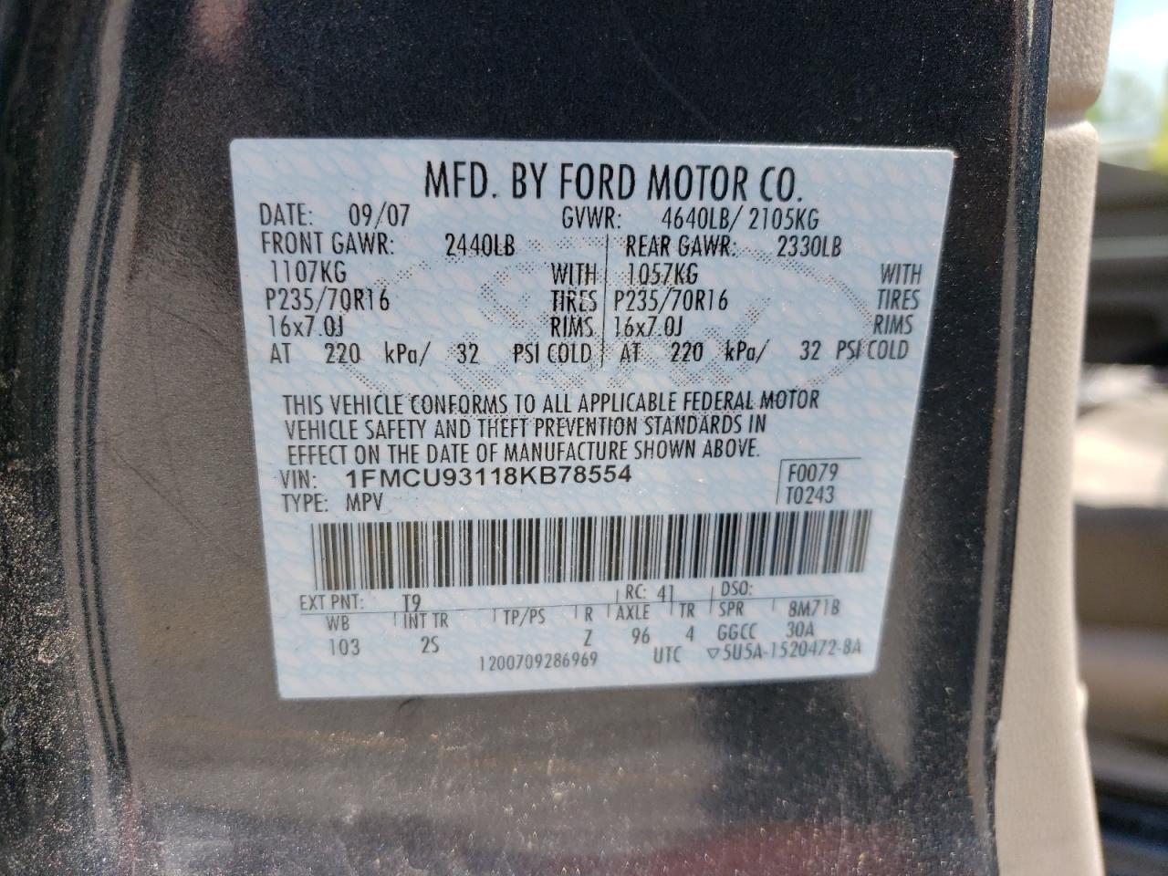 1FMCU93118KB78554 2008 Ford Escape Xlt