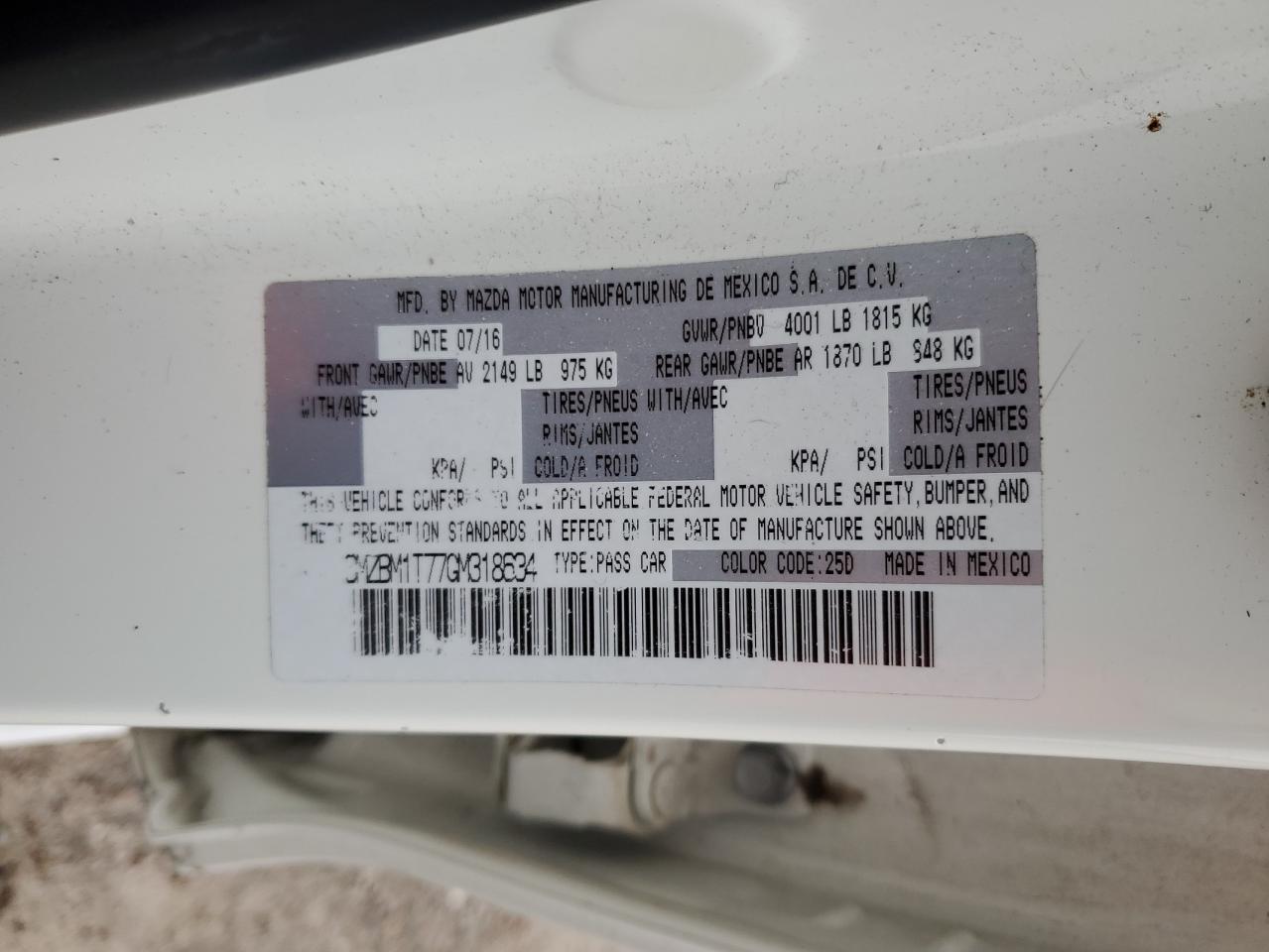 2016 Mazda 3 Sport VIN: 3MZBM1T77GM318634 Lot: 55133294