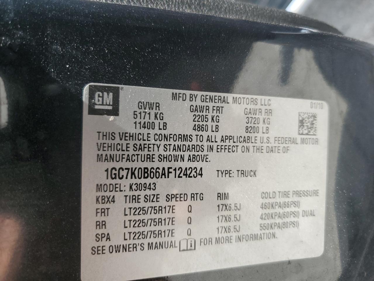 2010 Chevrolet Silverado K3500 Lt VIN: 1GC7K0B66AF124234 Lot: 54605214