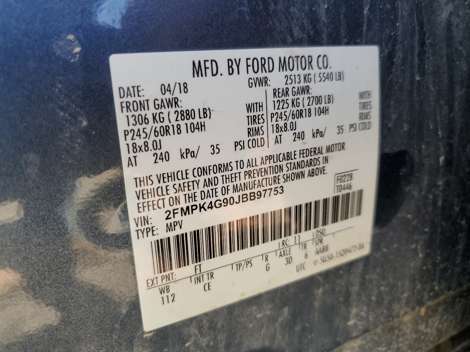 2FMPK4G90JBB97753 2018 Ford Edge Se