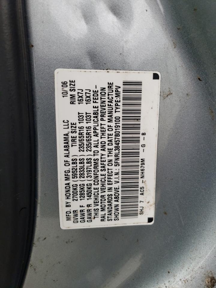 2007 Honda Odyssey Ex VIN: 5FNRL38457B019100 Lot: 55480194