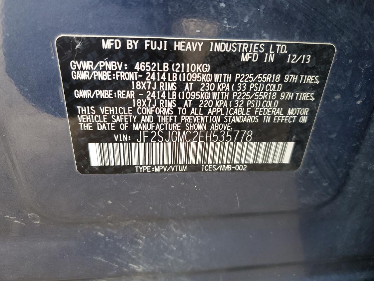 2014 Subaru Forester 2.0Xt Touring VIN: JF2SJGMC2EH535778 Lot: 54974504