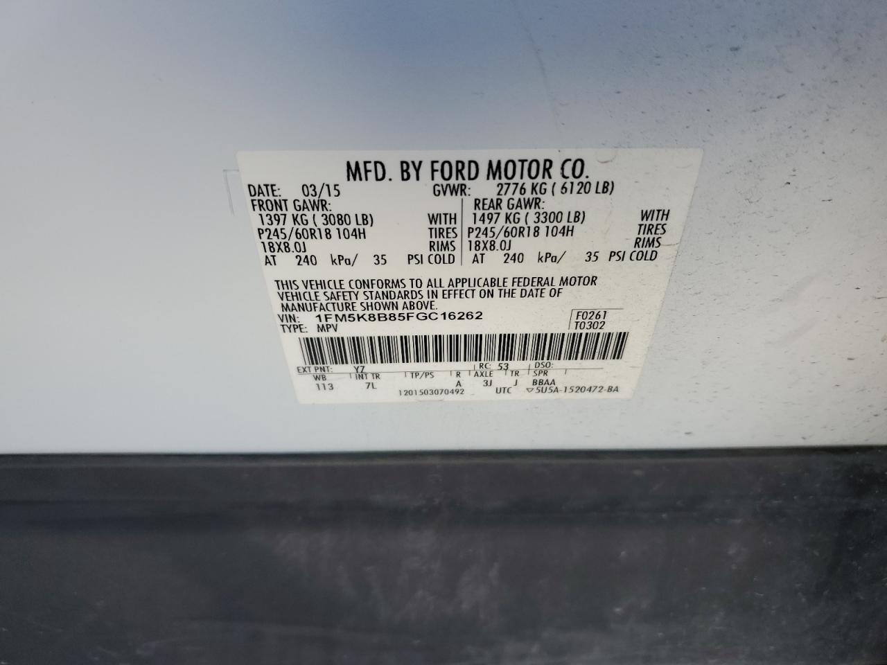 1FM5K8B85FGC16262 2015 FORD EXPLORER - Image 15