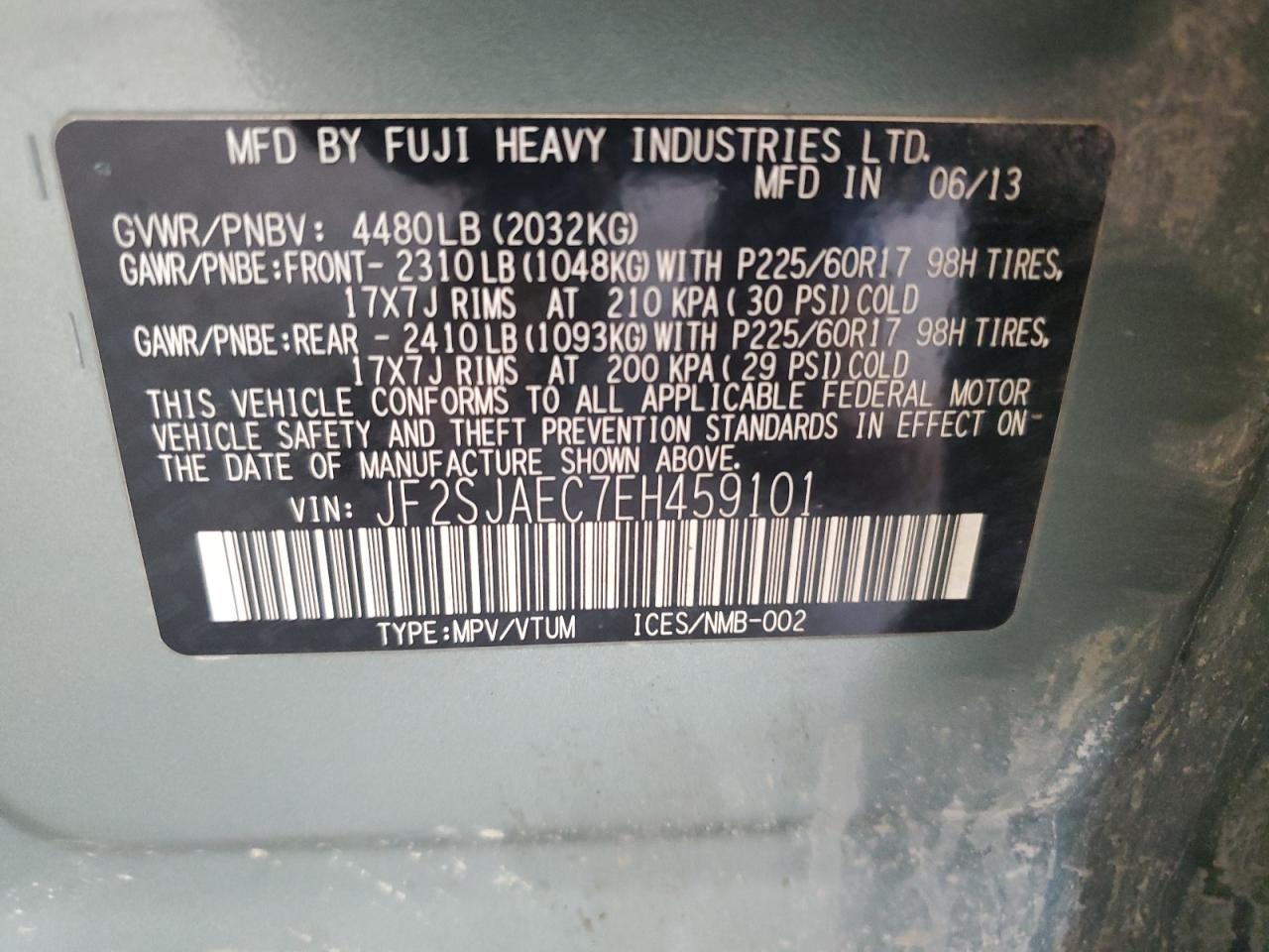 2014 Subaru Forester 2.5I Premium VIN: JF2SJAEC7EH459101 Lot: 55801114