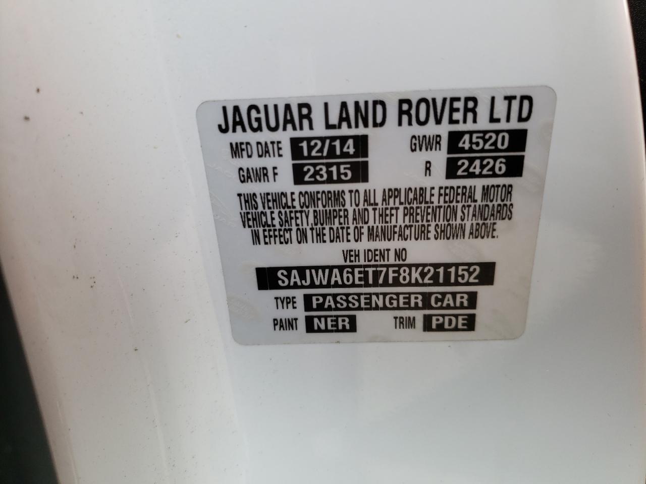 2015 Jaguar F-Type VIN: SAJWA6ET7F8K21152 Lot: 52127634