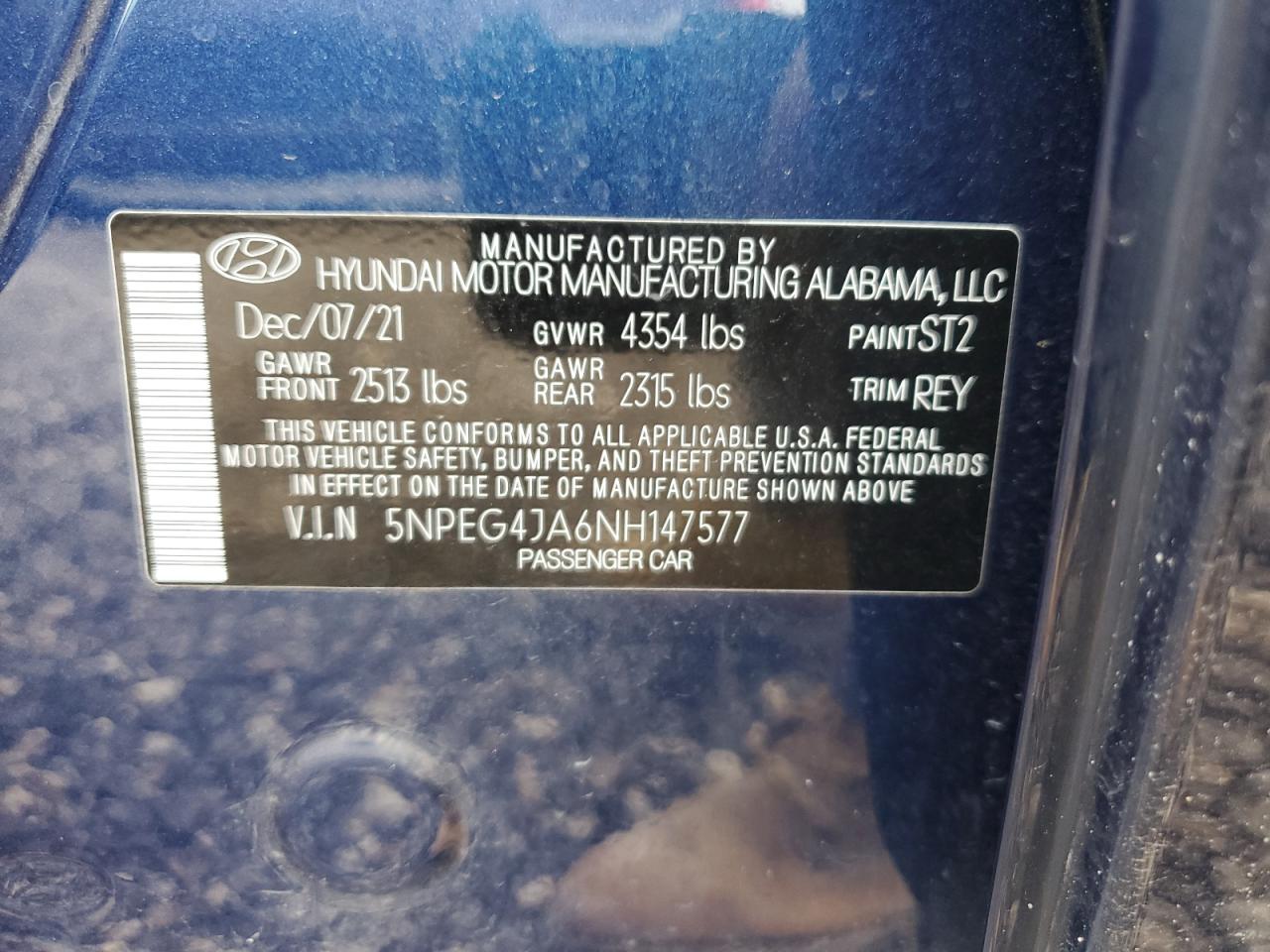 2022 Hyundai Sonata Se VIN: 5NPEG4JA6NH147577 Lot: 55751144