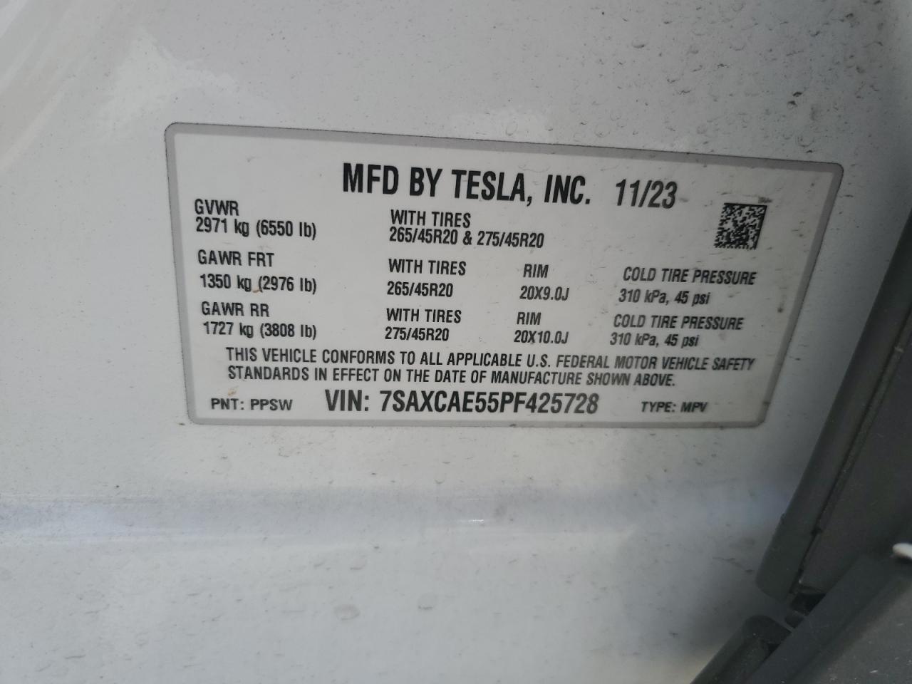 2023 Tesla Model X VIN: 7SAXCAE55PF425728 Lot: 57113474