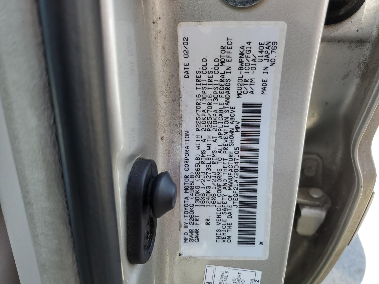 2002 Toyota Highlander Limited VIN: JTEGF21A720047105 Lot: 54412364