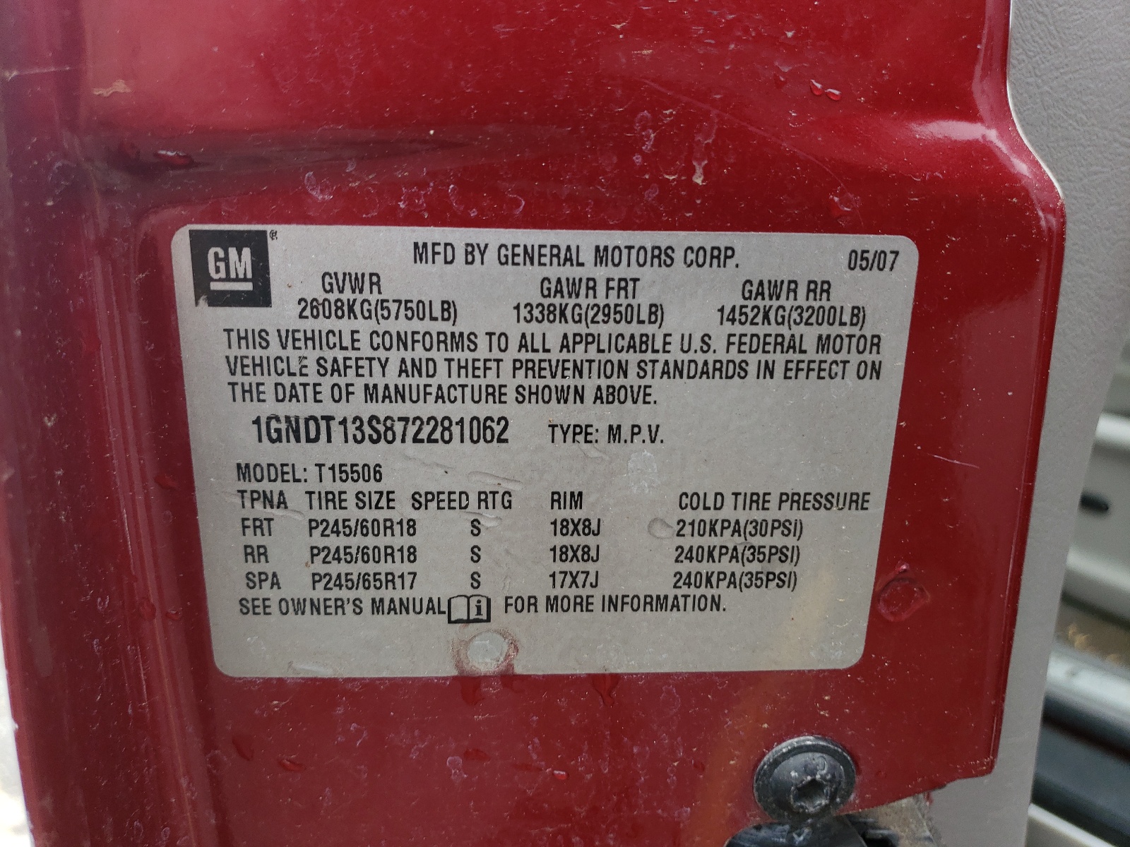 1GNDT13S872281062 2007 Chevrolet Trailblazer Ls