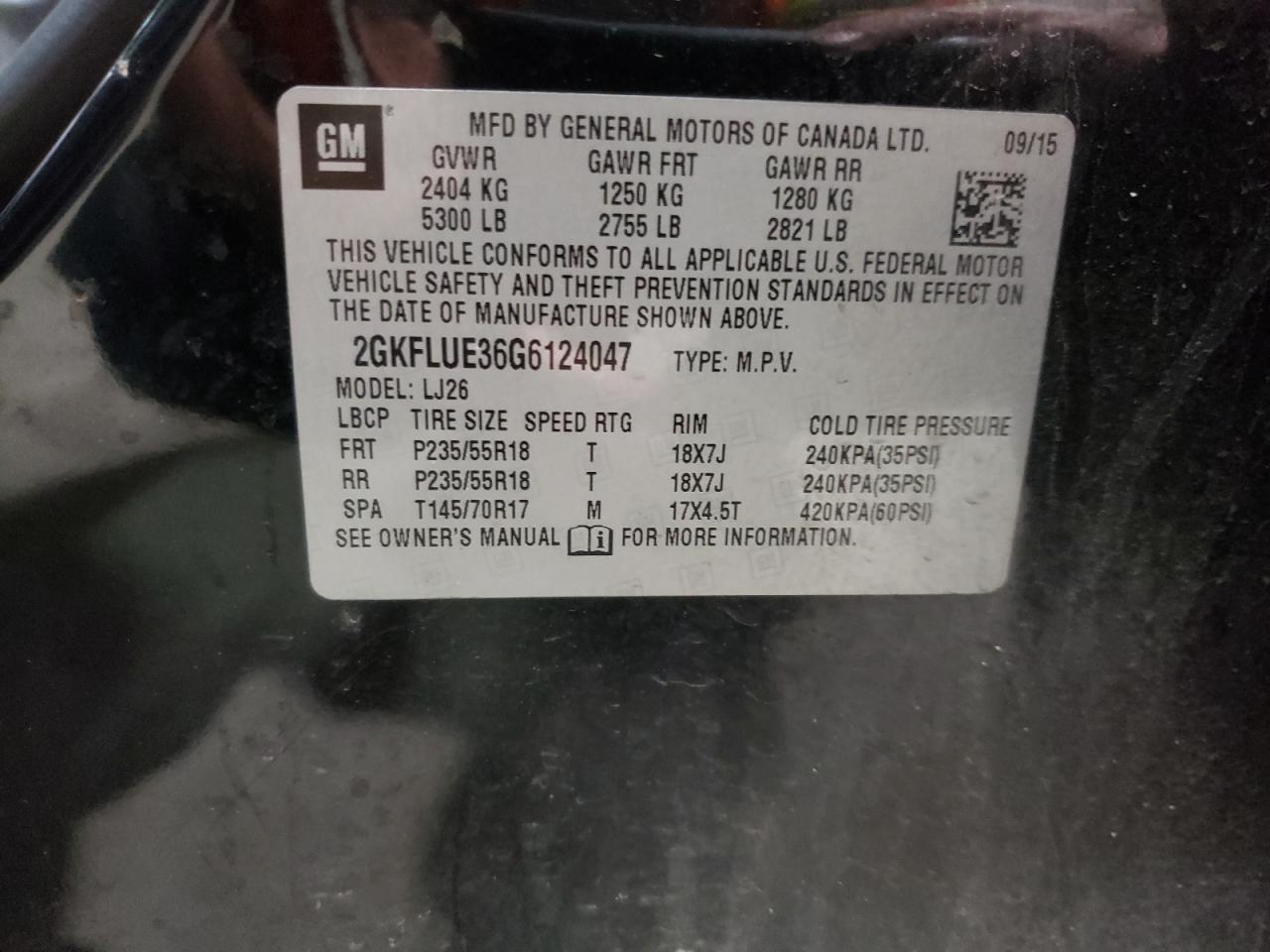 2GKFLUE36G6124047 2016 GMC Terrain Slt